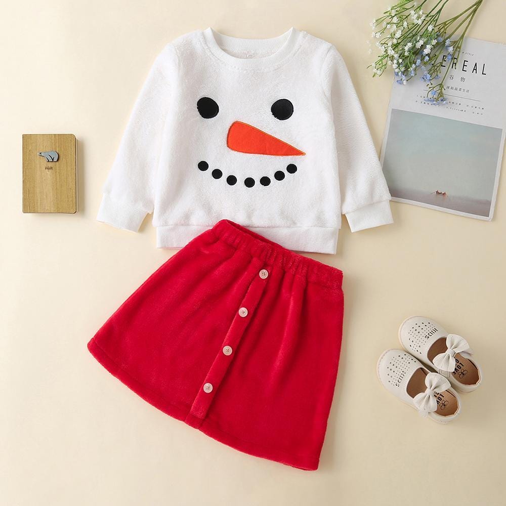 Girls Long Sleeve Snowman T-shirt & Skirt Toddler Clothing Wholesale - PrettyKid