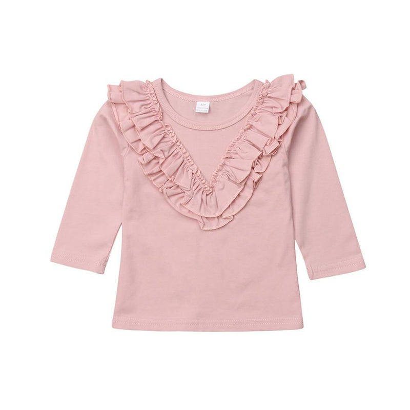 Girls Long Sleeve Solid Casual Tops - PrettyKid