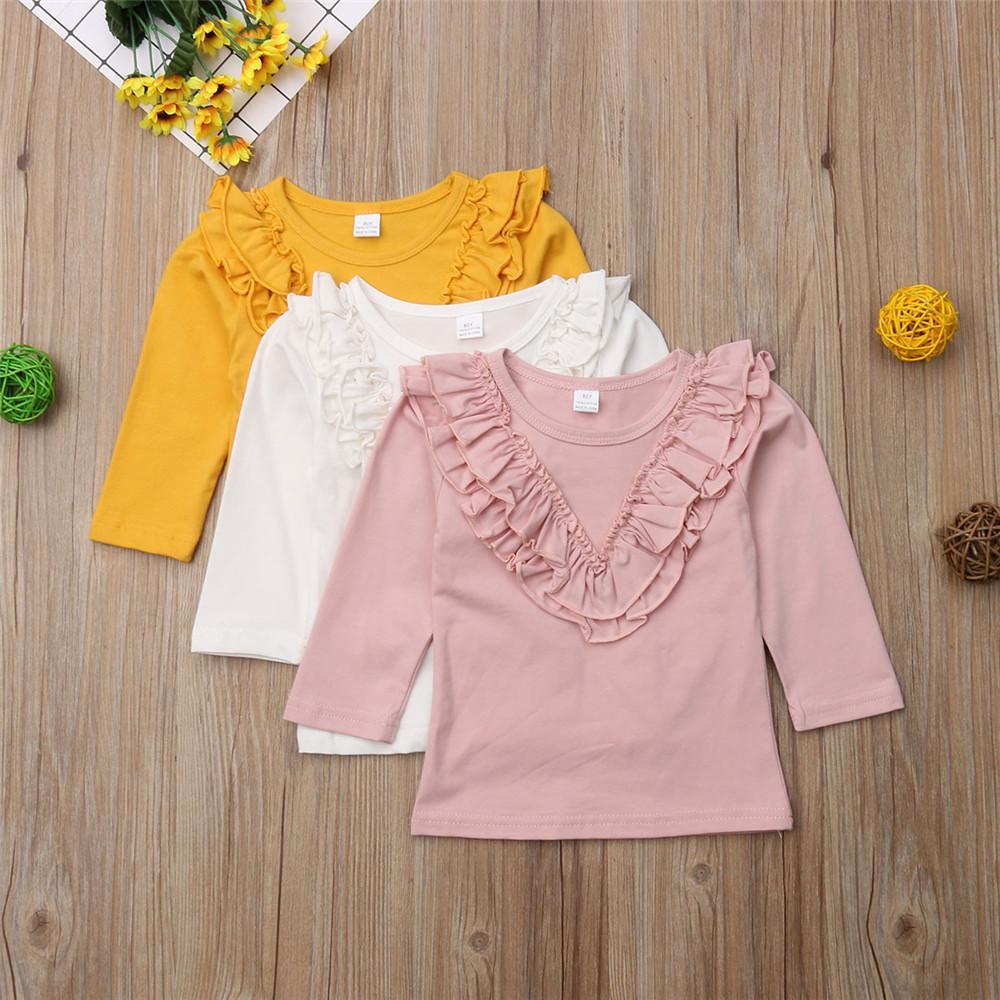 Girls Long Sleeve Solid Casual Tops - PrettyKid