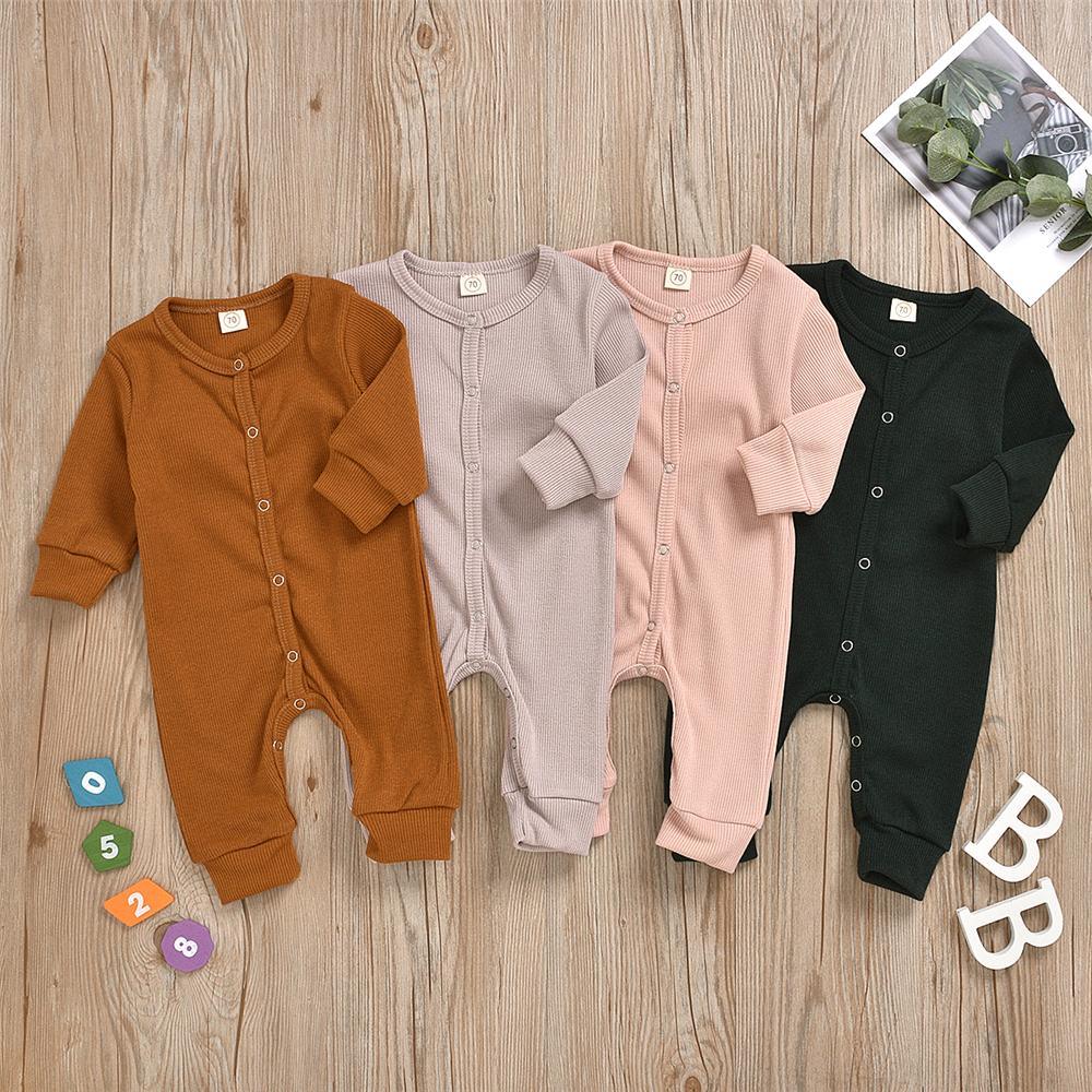 Baby Unisex Long Sleeve Solid Color Romper Wholesale Baby Clothes - PrettyKid