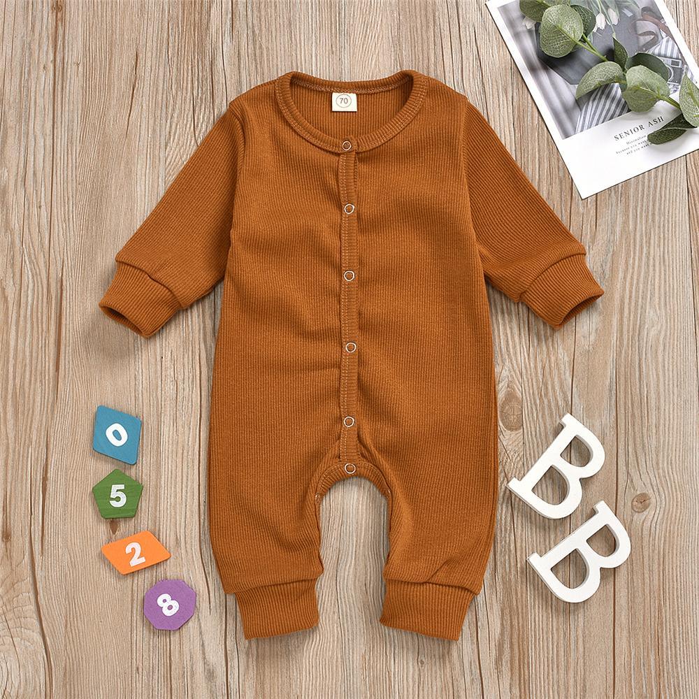 Baby Unisex Long Sleeve Solid Color Romper Wholesale Baby Clothes - PrettyKid
