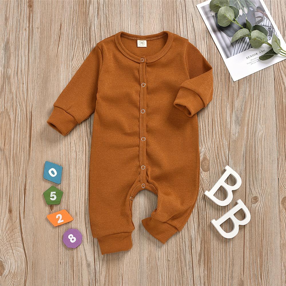 Baby Unisex Long Sleeve Solid Color Romper Wholesale Baby Clothes - PrettyKid