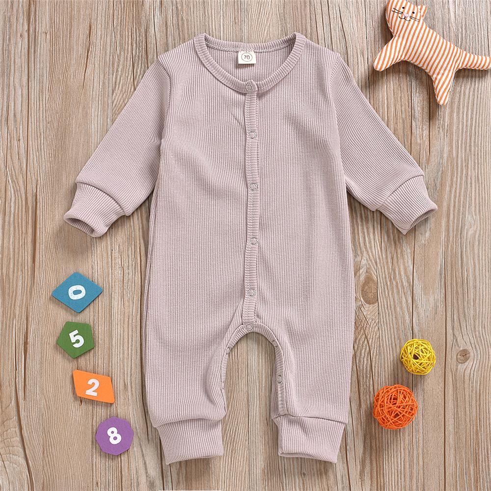 Baby Unisex Long Sleeve Solid Color Romper Wholesale Baby Clothes - PrettyKid