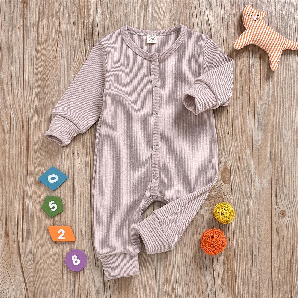 Baby Unisex Long Sleeve Solid Color Romper Wholesale Baby Clothes - PrettyKid