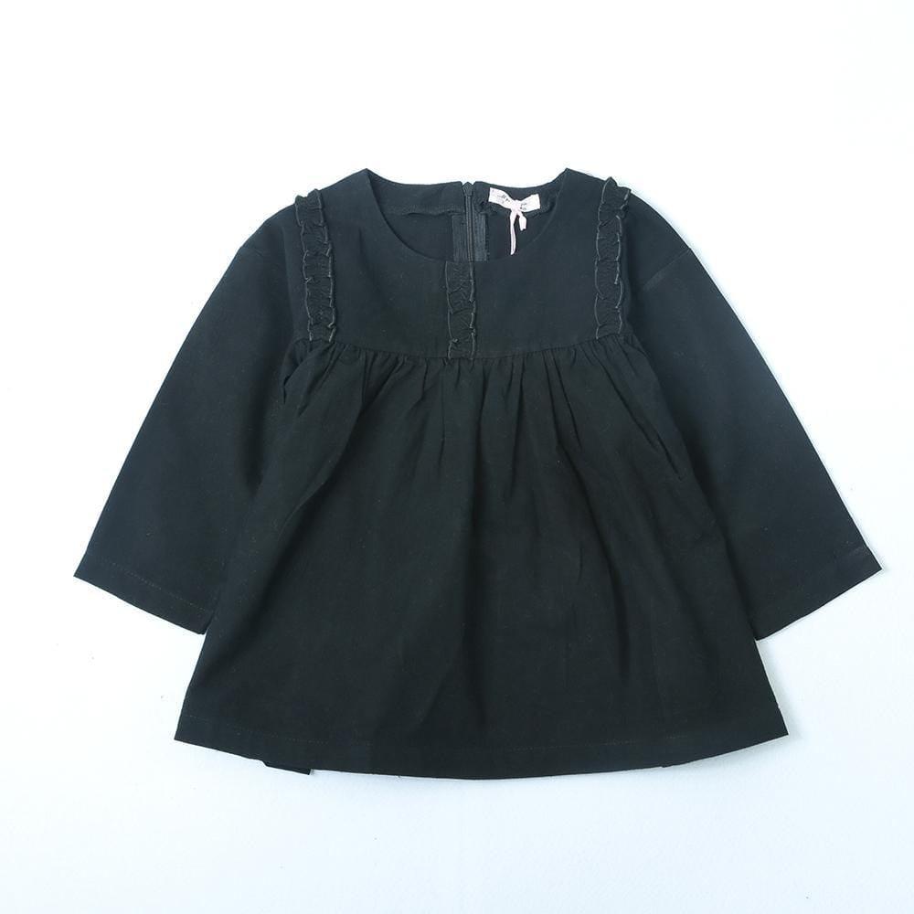 Girls Long Sleeve Solid Color Shirt Dress - PrettyKid