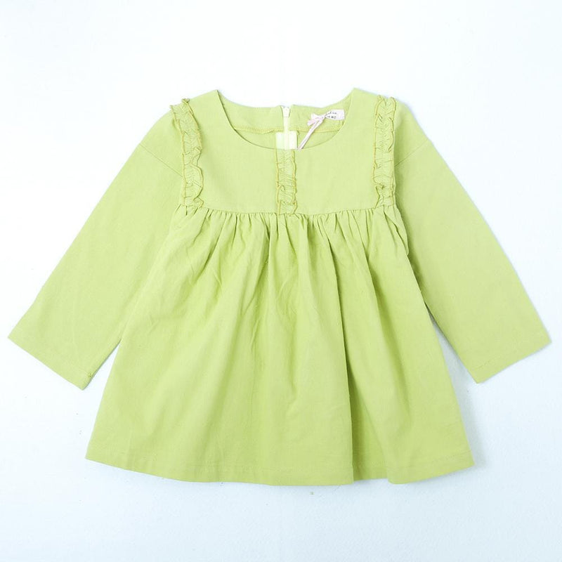 Girls Long Sleeve Solid Color Shirt Dress - PrettyKid