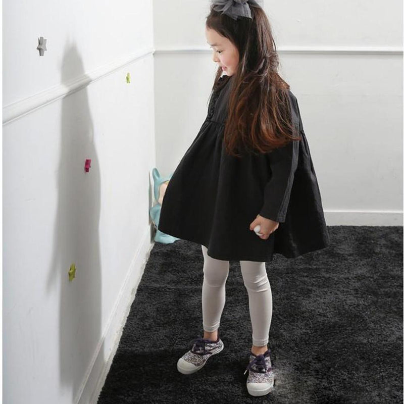 Girls Long Sleeve Solid Color Shirt Dress - PrettyKid