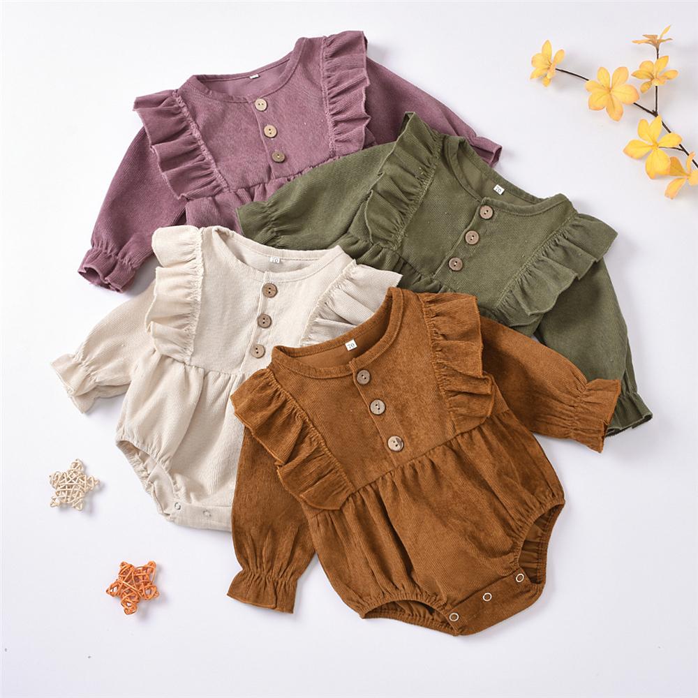 Baby Girls Long Sleeve Solid Corduroy Romper Boutique Baby Clothes Wholesale - PrettyKid