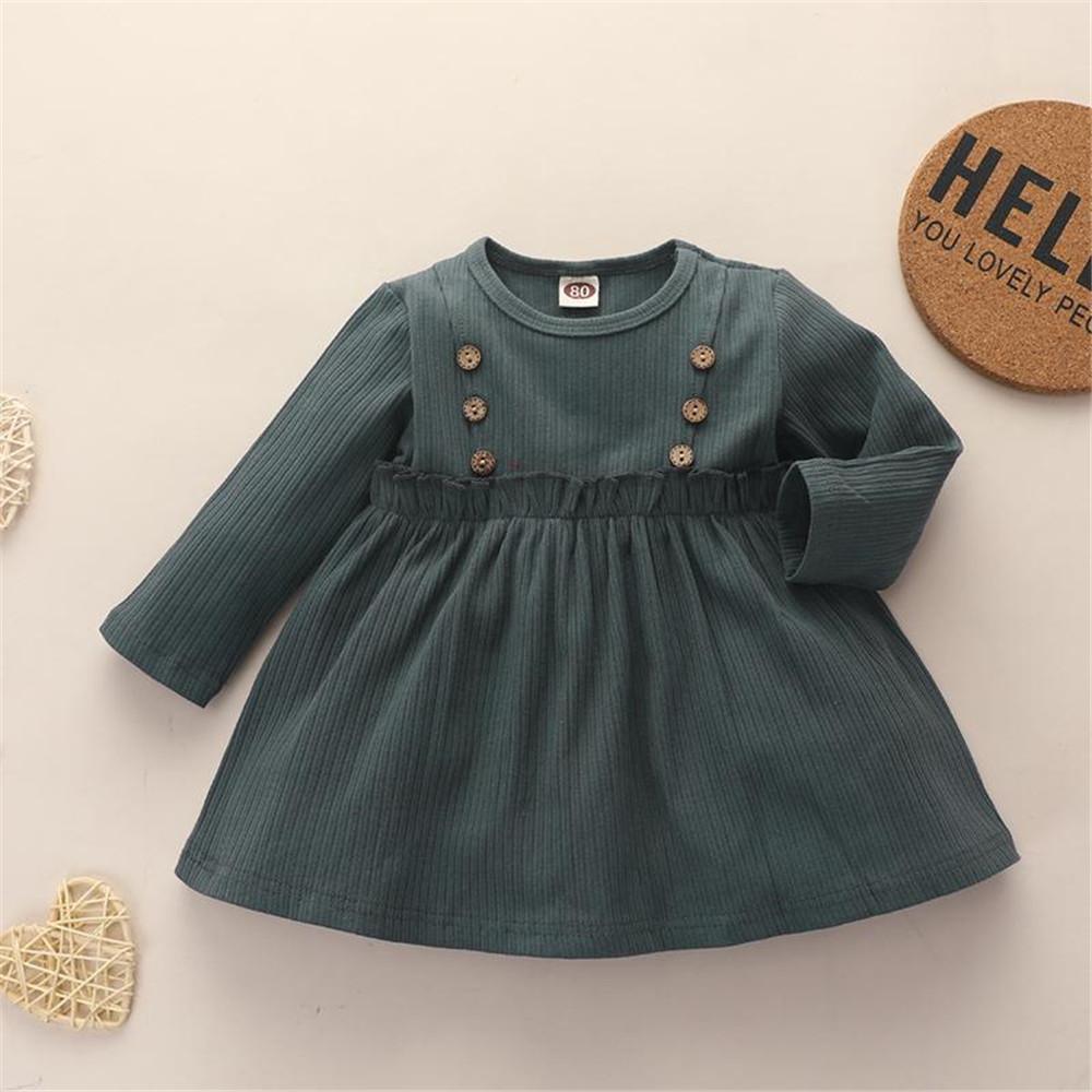 Baby Long Sleeve Solid Crew Neck Dress - PrettyKid