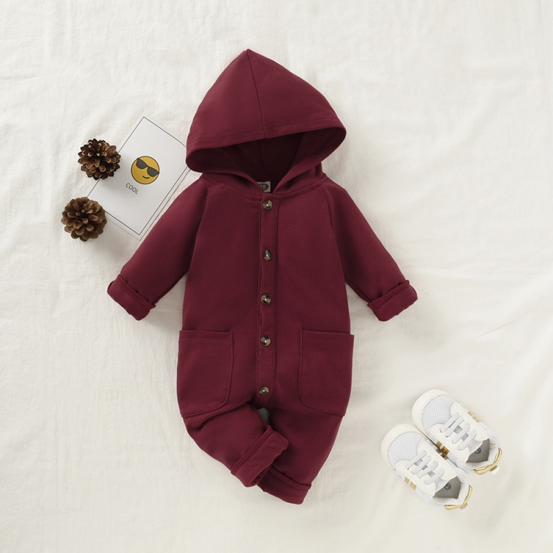 Baby Long Sleeve Solid Color Hooded Romper baby clothing - PrettyKid