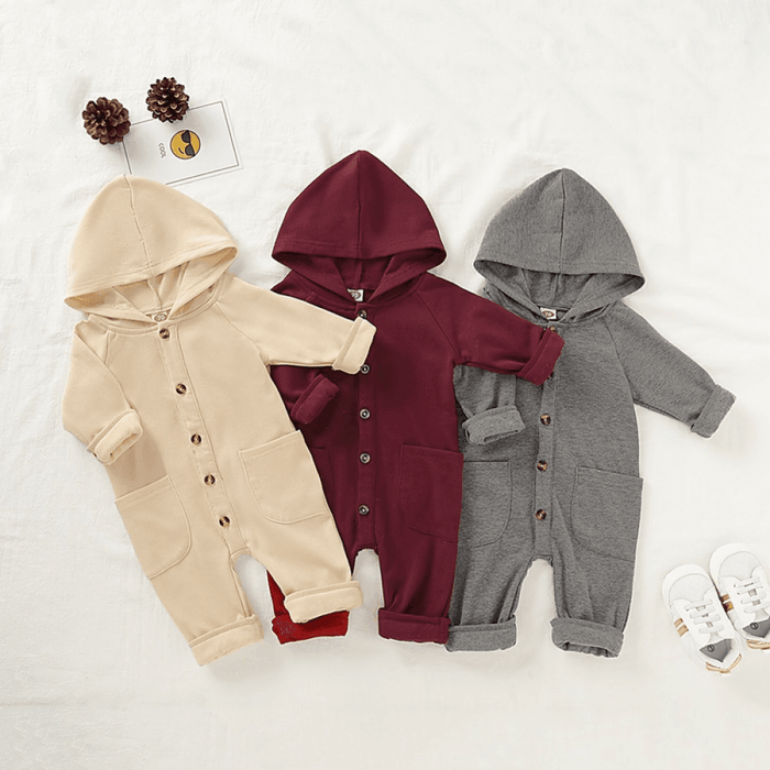 Baby Long Sleeve Solid Color Hooded Romper baby clothing - PrettyKid