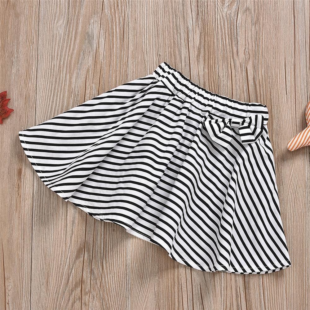 Girls Long Sleeve Solid Long Sleeve Top & Striped Skirt Wholesale Girl Clothing - PrettyKid