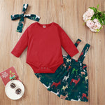 Baby Girls Long Sleeve Solid Romper & Elk Print Skirt Sets Babywear Wholesale - PrettyKid