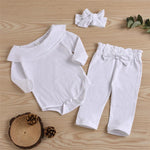 Baby Girls Long Sleeve Solid Romper & Pants & Headband Baby Wholesales - PrettyKid