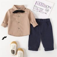 Baby Boys Long Sleeve Solid Shirt & Striped Pants Baby Clothes Warehouse - PrettyKid