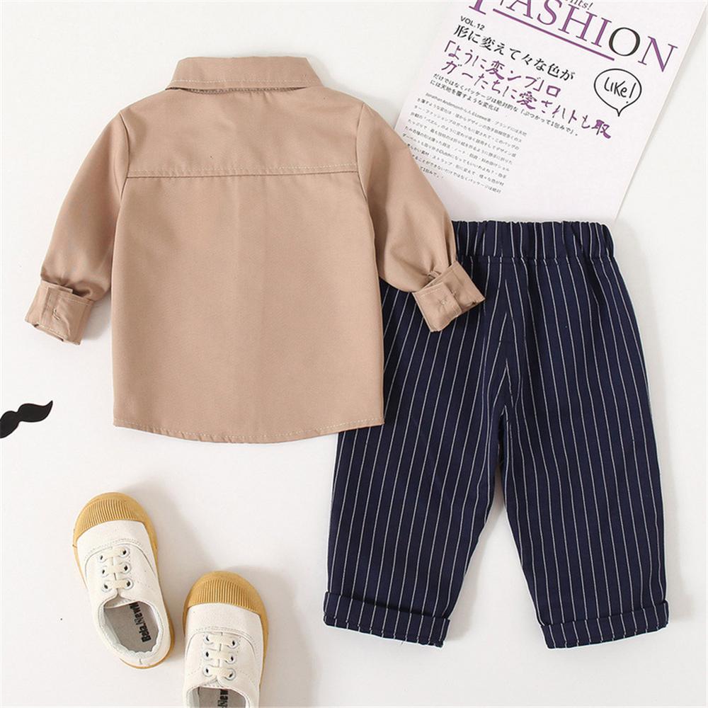 Baby Boys Long Sleeve Solid Shirt & Striped Pants Baby Clothes Warehouse - PrettyKid