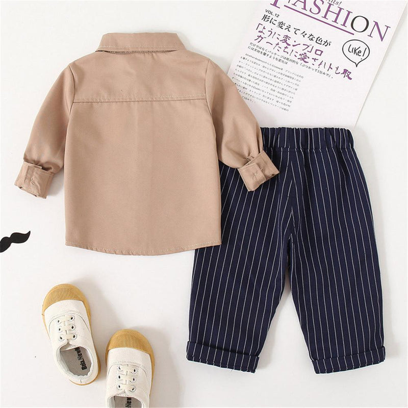 Baby Boys Long Sleeve Solid Shirt & Striped Pants Baby Clothes Warehouse - PrettyKid
