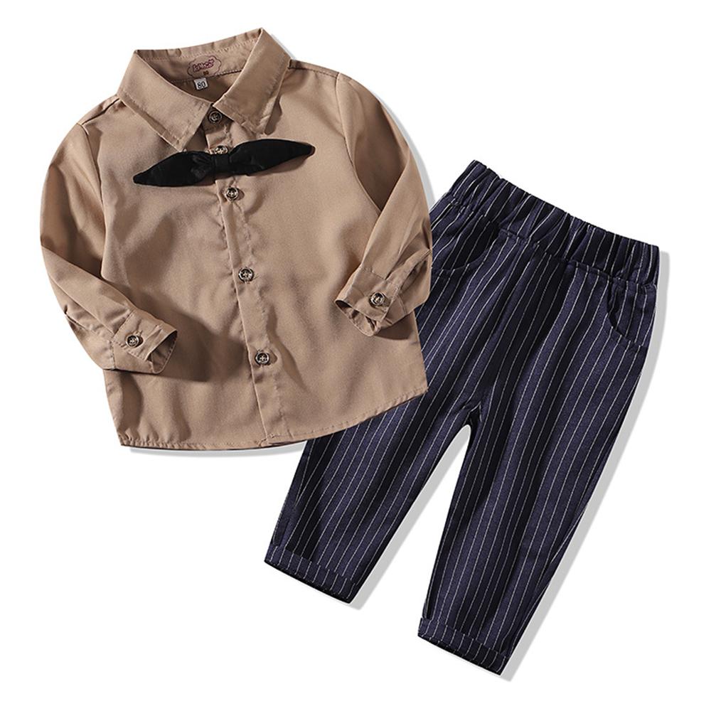 Baby Boys Long Sleeve Solid Shirt & Striped Pants Baby Clothes Warehouse - PrettyKid