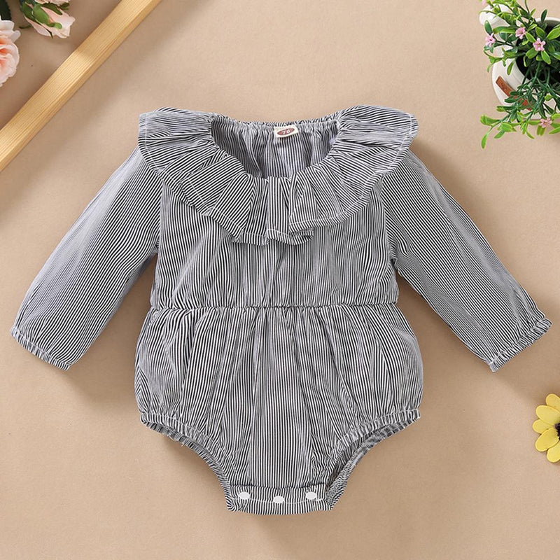 Baby Girls Long Sleeve Solid Striped Romper Boutique Baby Clothes Wholesale - PrettyKid
