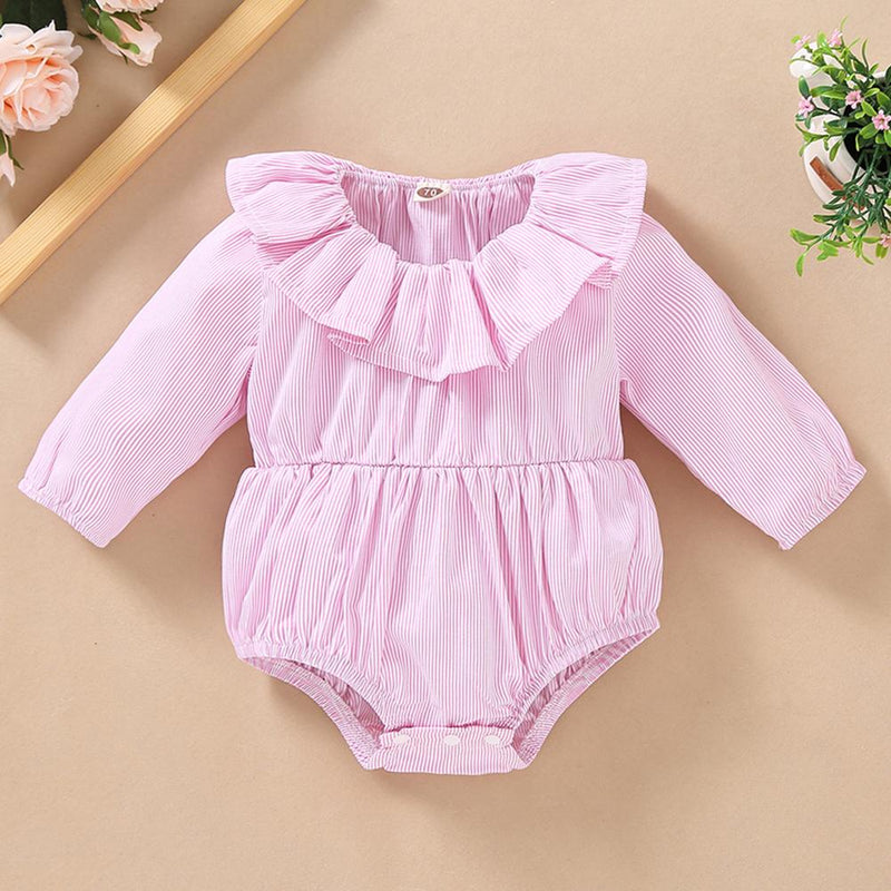 Baby Girls Long Sleeve Solid Striped Romper Boutique Baby Clothes Wholesale - PrettyKid