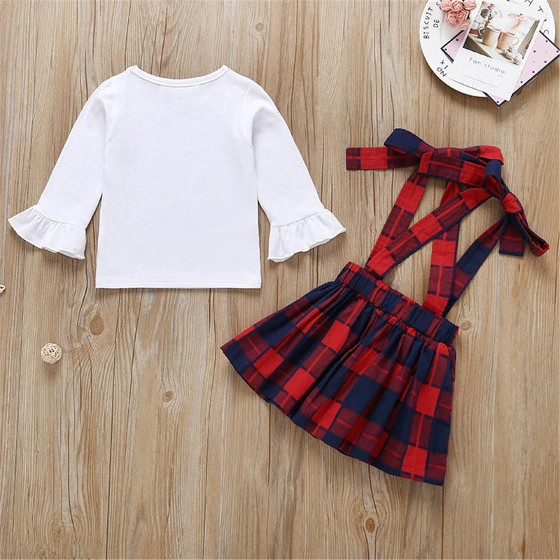 Baby Girls Long Sleeve Solid T-shirt & Plaid Skirt Baby Clothing Cheap Wholesale - PrettyKid
