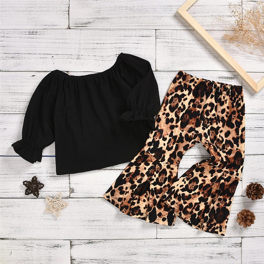 Toddler Girls Long Sleeve Solid Top & Leopard Pants Girls Boutique Wholesale - PrettyKid