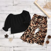Toddler Girls Long Sleeve Solid Top & Leopard Pants Girls Boutique Wholesale - PrettyKid