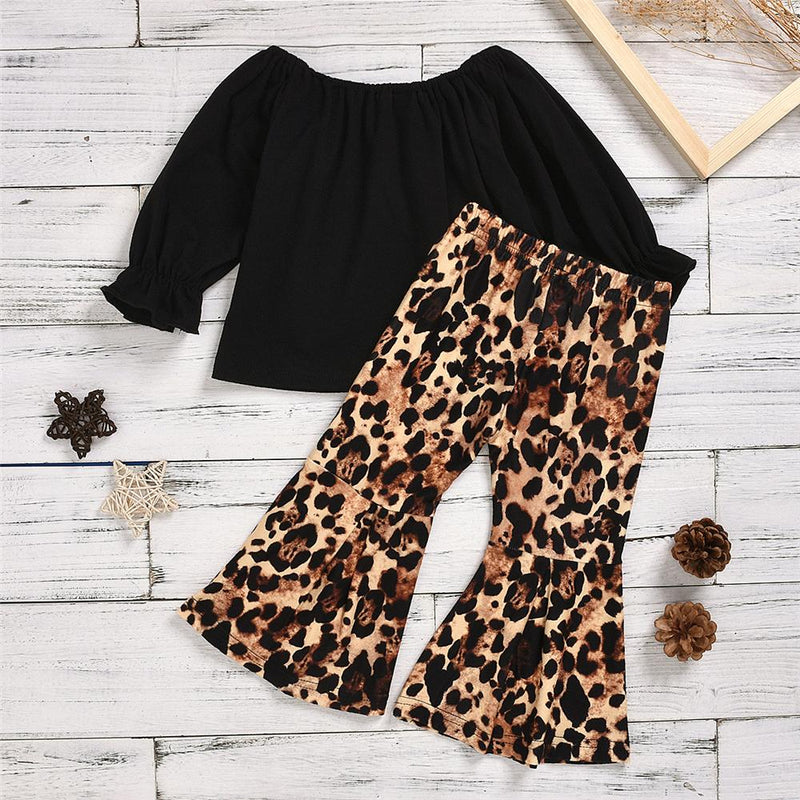 Toddler Girls Long Sleeve Solid Top & Leopard Pants Girls Boutique Wholesale - PrettyKid