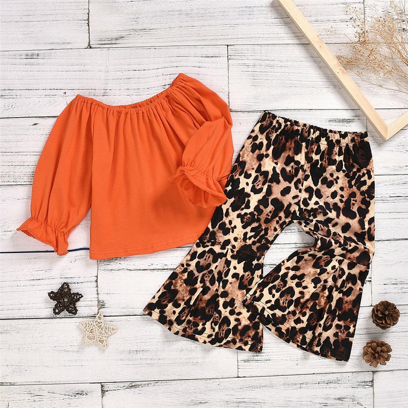 Toddler Girls Long Sleeve Solid Top & Leopard Pants Girls Boutique Wholesale - PrettyKid