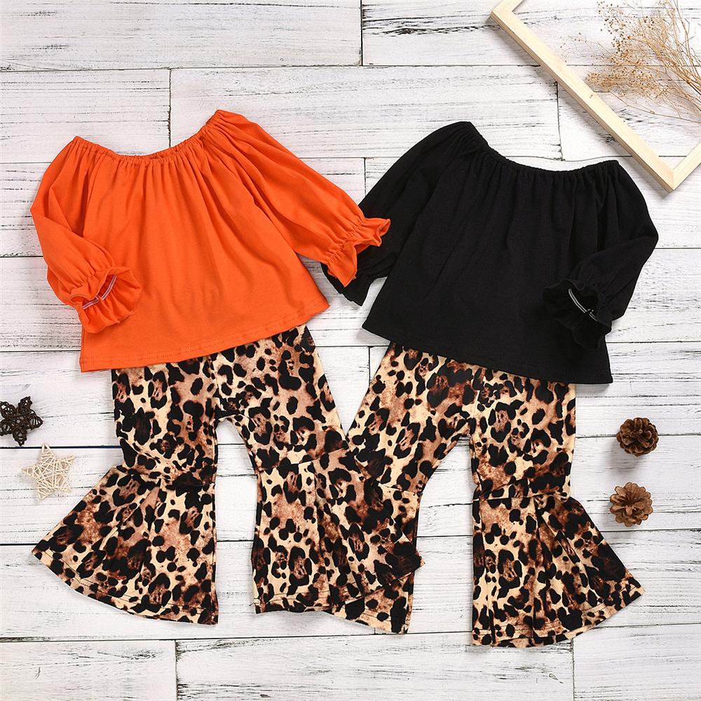 Toddler Girls Long Sleeve Solid Top & Leopard Pants Girls Boutique Wholesale - PrettyKid