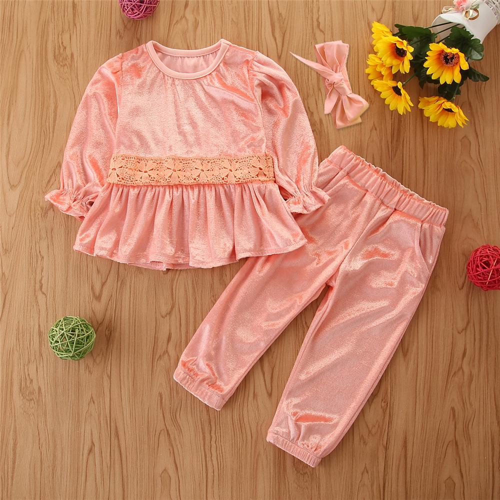 Toddler Girls Long Sleeve Solid Top & Pants & Headband Girl Wholesale - PrettyKid
