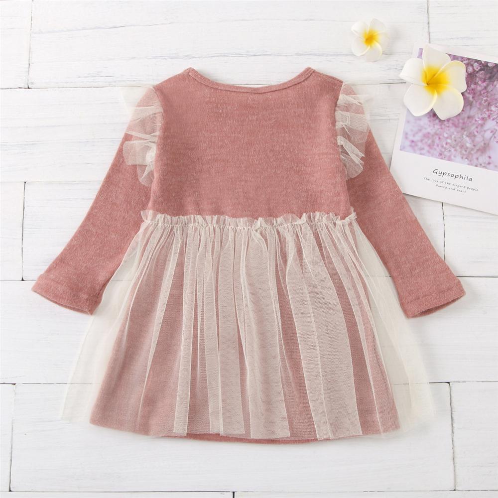 Baby Girls Long Sleeve Splicing Mesh Dress Bulk Baby Clothes For Sale - PrettyKid