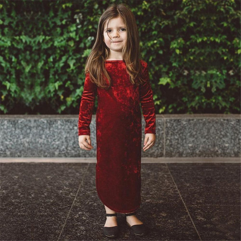 Girls Long Sleeve Split Solid Color Dress Girls Clothing Wholesalers - PrettyKid