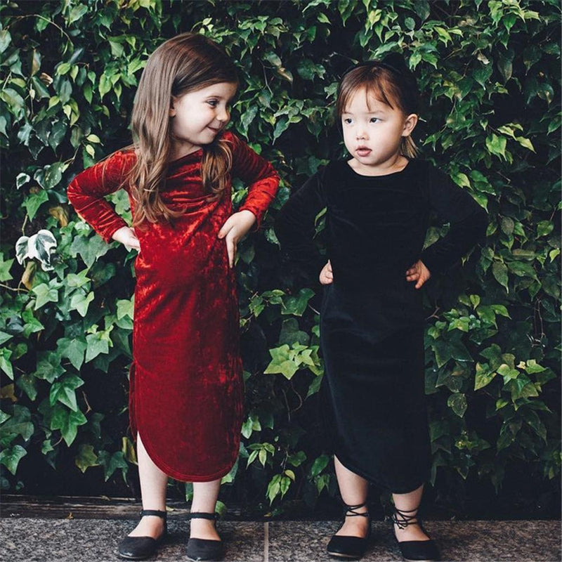 Girls Long Sleeve Split Solid Color Dress Girls Clothing Wholesalers - PrettyKid