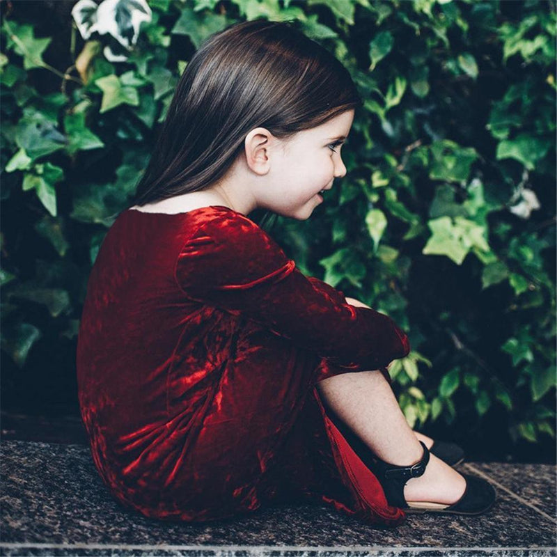 Girls Long Sleeve Split Solid Color Dress Girls Clothing Wholesalers - PrettyKid