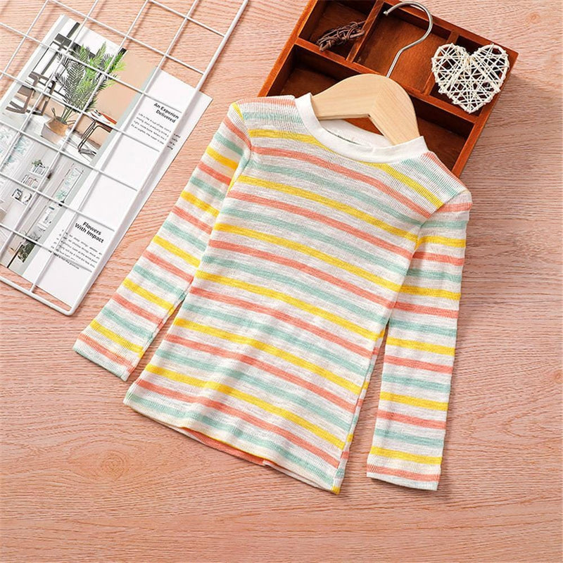 Girls Long Sleeve Striped Crew Neck Tees Girl T Shirts Wholesale - PrettyKid