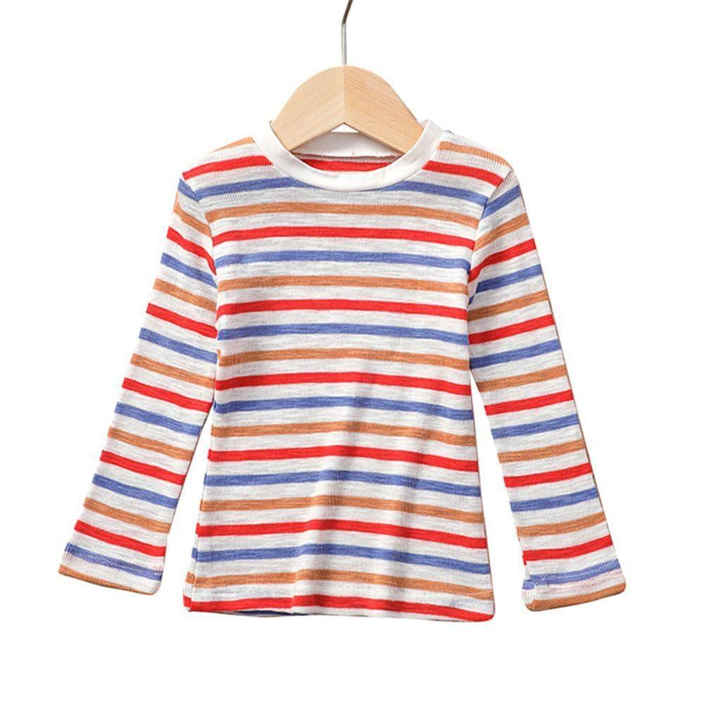 Girls Long Sleeve Striped Crew Neck Tees Girl T Shirts Wholesale - PrettyKid