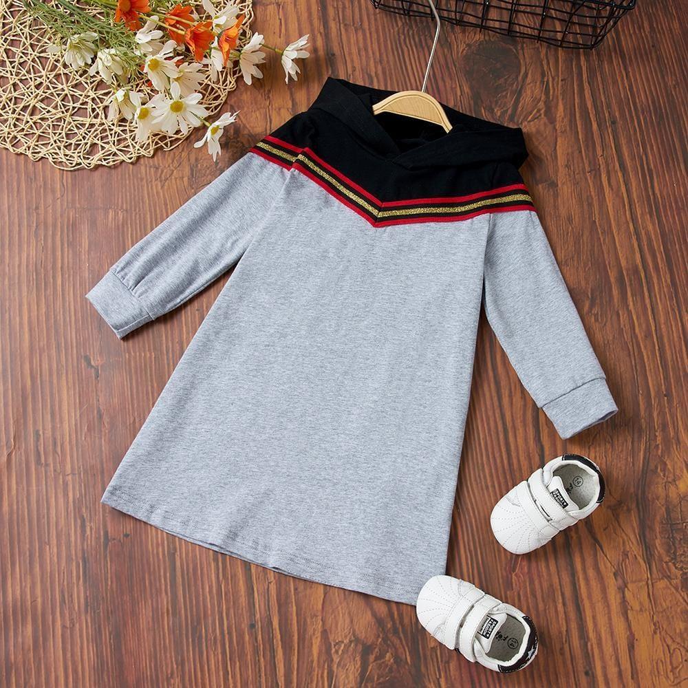 Girls Long Sleeve Striped Hoodie Dress Wholesale Childrens Clothing - PrettyKid