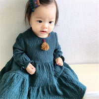 Girls Long Sleeve Sweet Solid Dress - PrettyKid