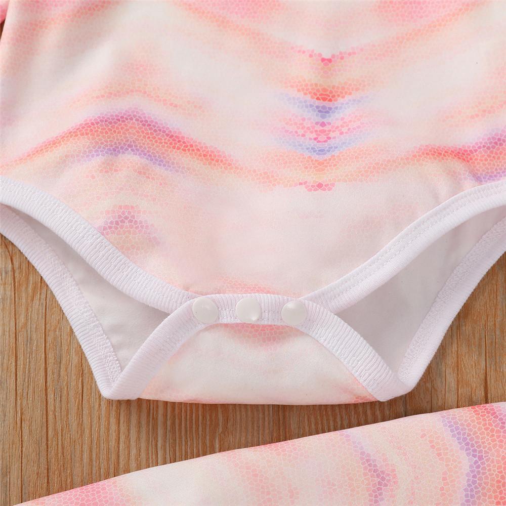 Baby Unisex Long Sleeve Tie-dye Romper & Pants & Hat - PrettyKid