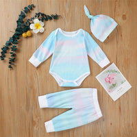 Baby Unisex Long Sleeve Tie-dye Romper & Pants & Hat - PrettyKid