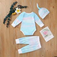 Baby Unisex Long Sleeve Tie-dye Romper & Pants & Hat - PrettyKid