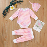 Baby Unisex Long Sleeve Tie-dye Romper & Pants & Hat - PrettyKid