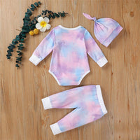 Baby Unisex Long Sleeve Tie-dye Romper & Pants & Hat - PrettyKid