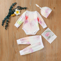 Baby Unisex Long Sleeve Tie-dye Romper & Pants & Hat - PrettyKid