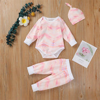 Baby Unisex Long Sleeve Tie-dye Romper & Pants & Hat - PrettyKid
