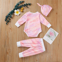 Baby Unisex Long Sleeve Tie-dye Romper & Pants & Hat - PrettyKid