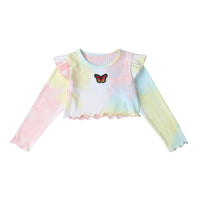 Girls Long Sleeve Tie Dye Bow Tops - PrettyKid