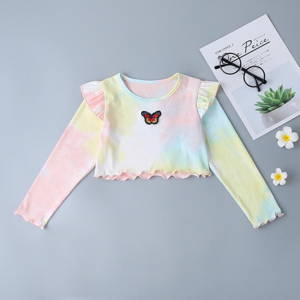 Girls Long Sleeve Tie Dye Bow Tops - PrettyKid