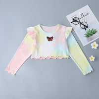 Girls Long Sleeve Tie Dye Bow Tops - PrettyKid